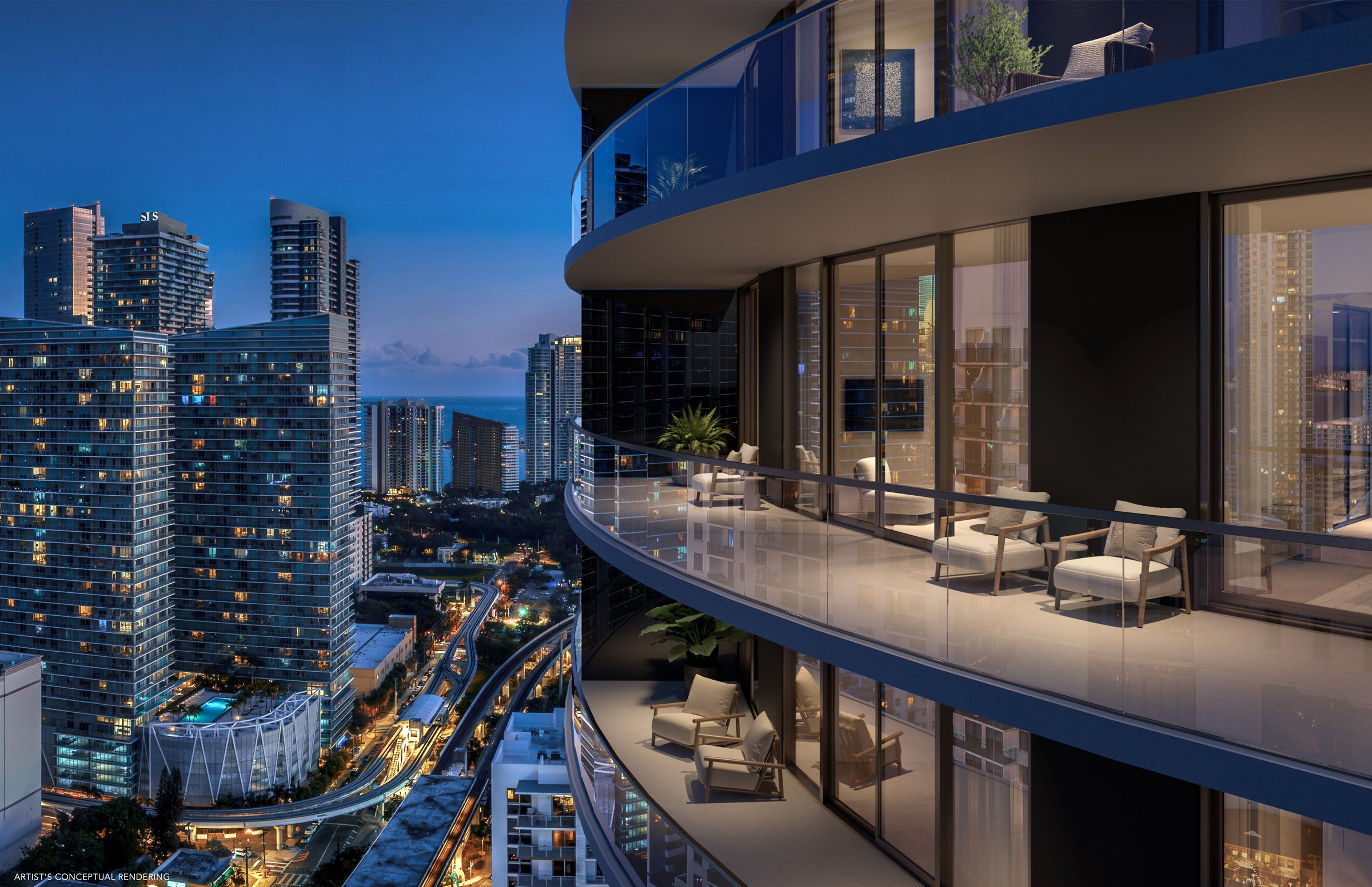 A residence terrace at dusk