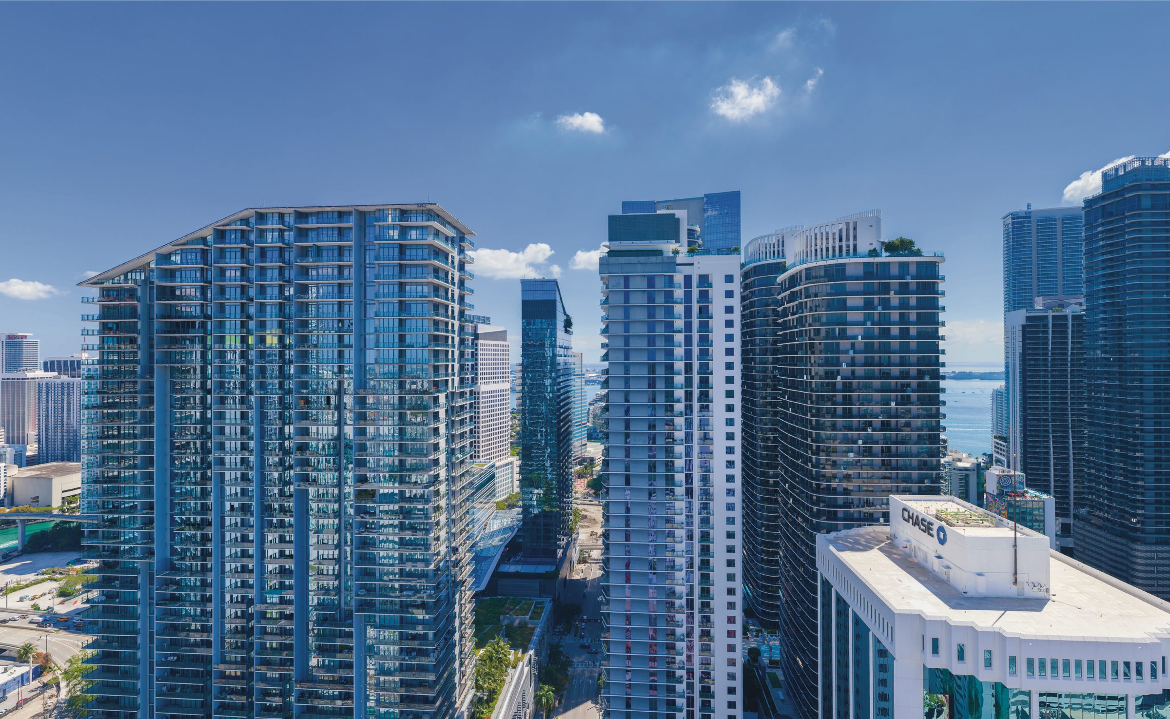 Level 40, east view: the Brickell towers with Biscayne Bay beyond